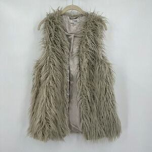 Women Shaggy Faux Fur Vest L Boho Festival Layering Hippie Retro Textured Tan